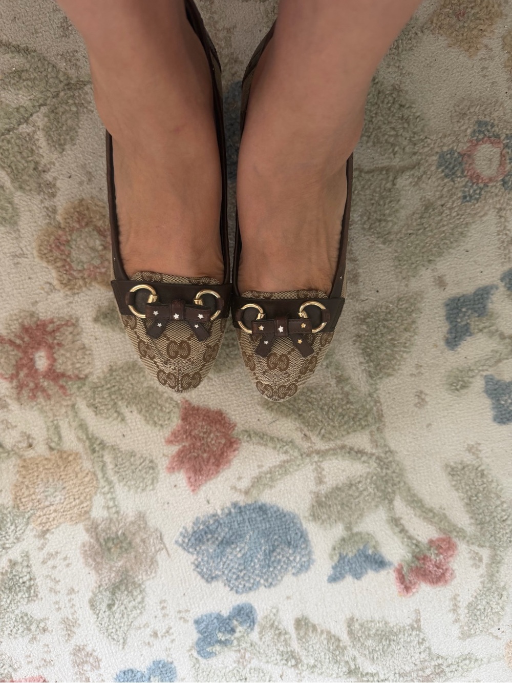 Gucci Brown GG Canvas Leather Trim Pointed Toe Flats with Gold Horsebit size 6 - Picture 8 of 8